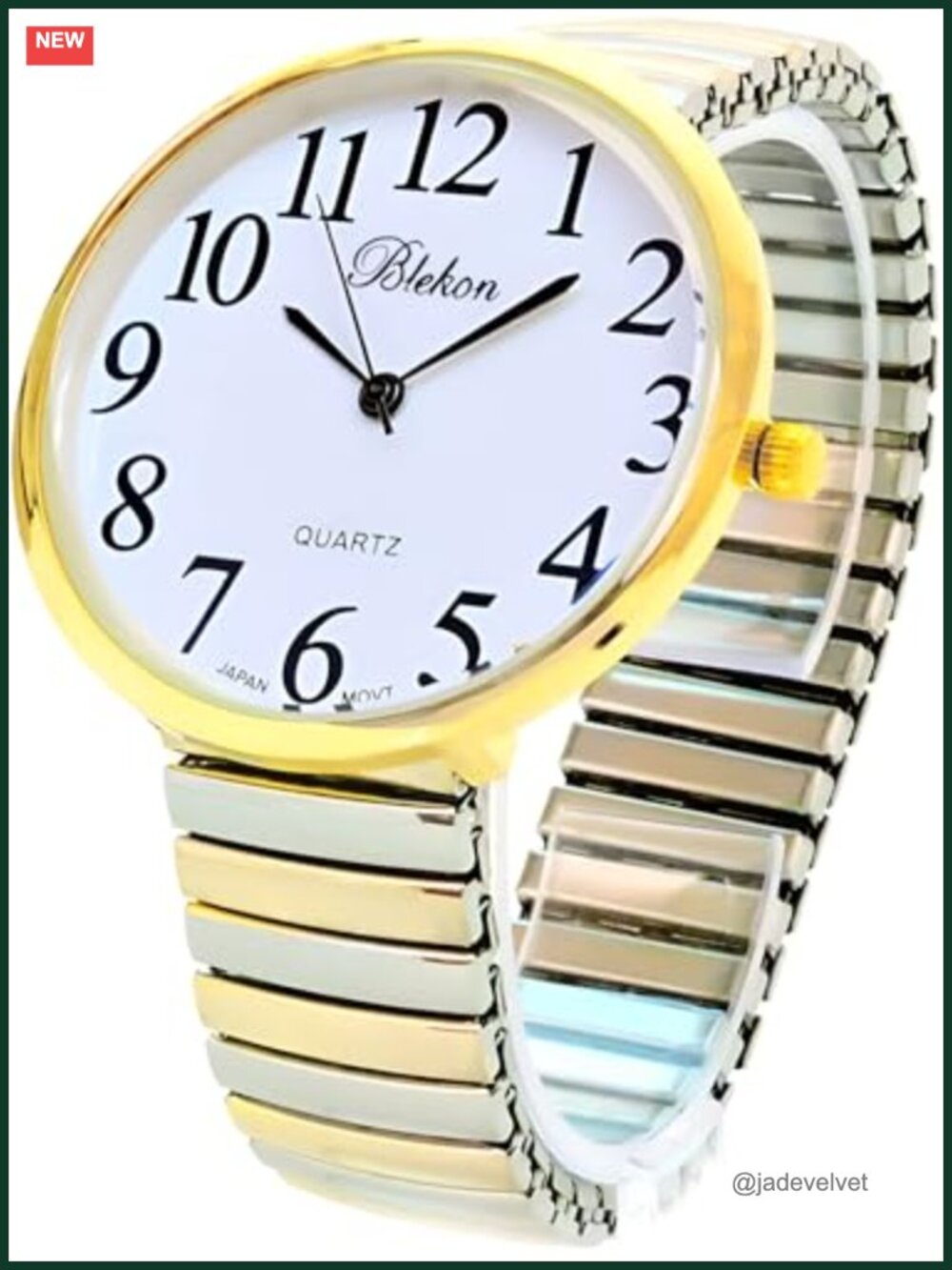 Geneva Super Large Stretch Watch Clear Numbers Easy Read Two Tone